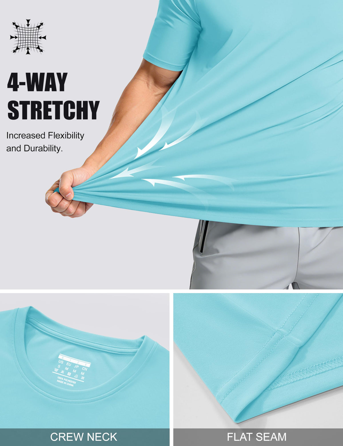 Mens Short Sleeve Sun Shirts T-Shirts UV Protection Gym Shirts Dry Fit Outdoor Shirts Men Breathable Shirts Casual Lake Blue