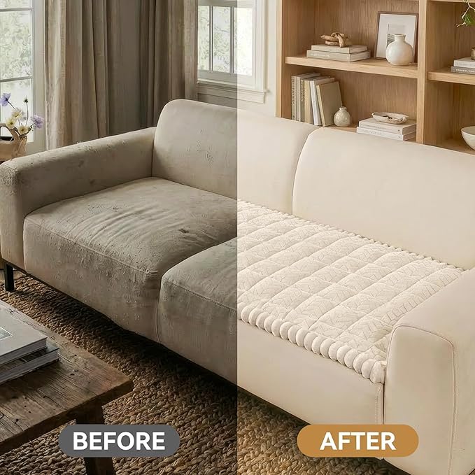 Smiry Non Slip Couch Covers for Dogs, Fuzzy Pet Couch Covers for 3 Cushion Sofa Pet Friendly, Soft Sofa Slipcovers Cushion Furniture Protector Washable (Beige, 27.6" x 70.9")