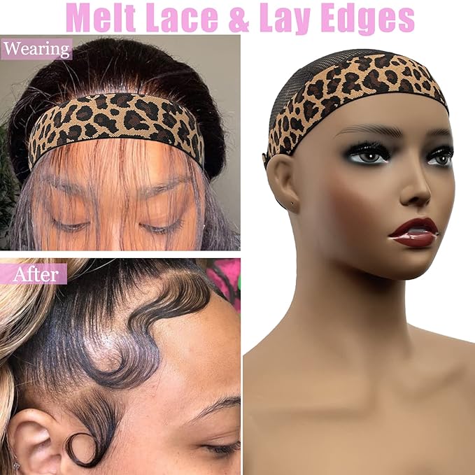 Elastic Lace Melting Band for Wigs - Adjustable Buckle Edge Wrap for Laying Edges, Keeping Wig Grip and Frontal Melting, 2 Pcs Wig Accessories