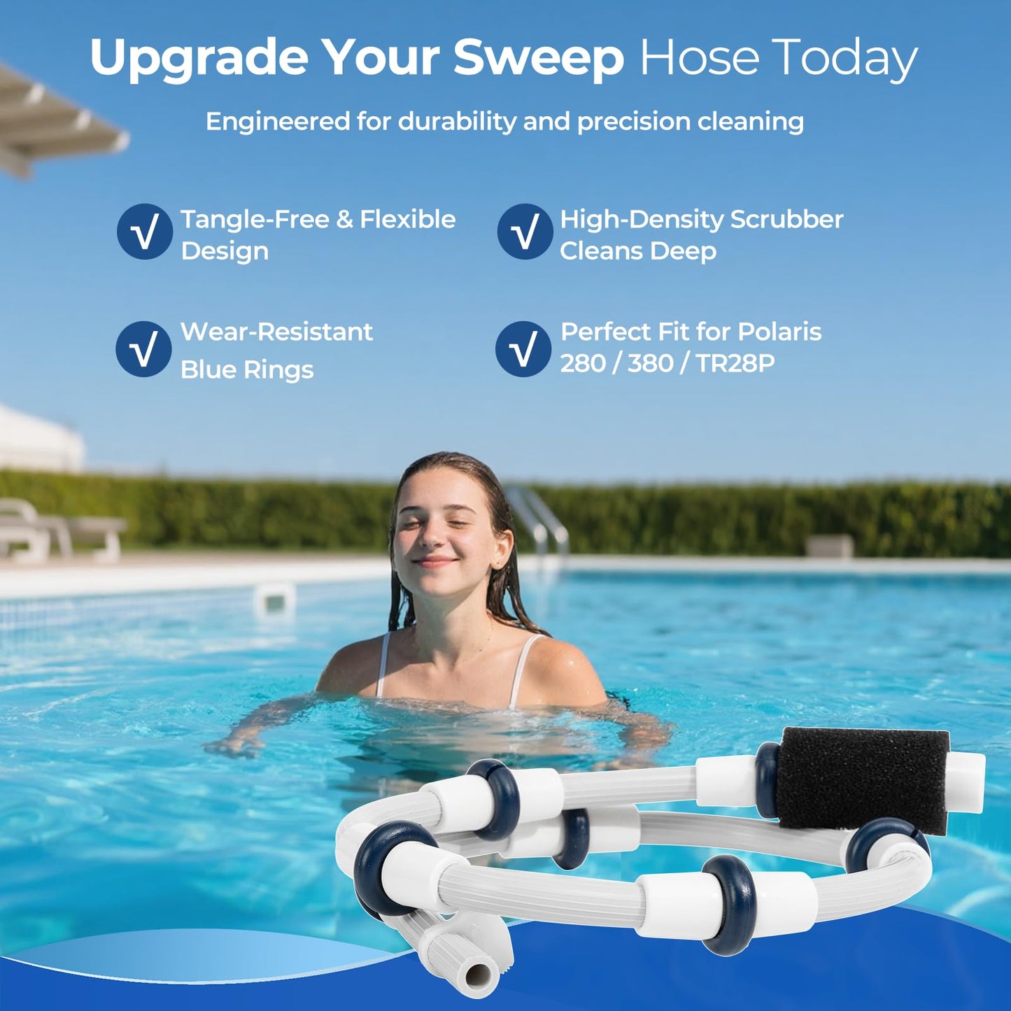 Hypolinx Polaris-Compatible B5 Complete Sweep Hose - Restores Cleaning Power for Polaris 280, 380, 180, 480 Pool Cleaners - Includes Tail Scrubber, Wear Rings & Clamp(NOT for 360)