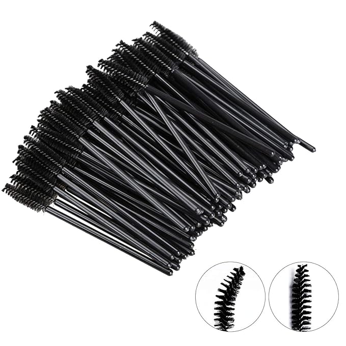 GUMIKE 100 Pcs Disposable Eyelash Mascara Brushes for Eye Lashes Extension Eyebrow and Makeup (Black)