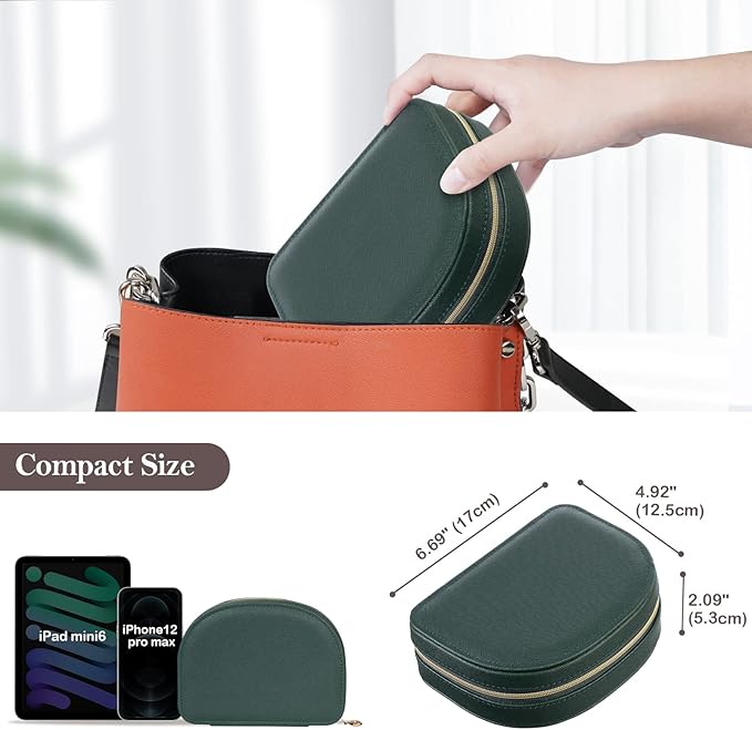 ProCase Travel Size Jewelry Box, Medium Portable Seashell-Shaped Jewelry Case, 2 Layer Jewelry Organizer in PU Leather for Women -Emerald