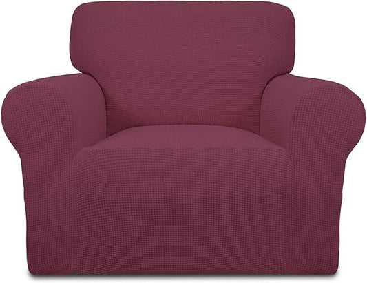 Easy-Going Stretch Chair Sofa Slipcover 1-Piece Couch Sofa Cover Furniture Protector Soft with Elastic Bottom for Kids, Pet. Spandex Jacquard Fabric Small Checks (Chair, ASH Rose)