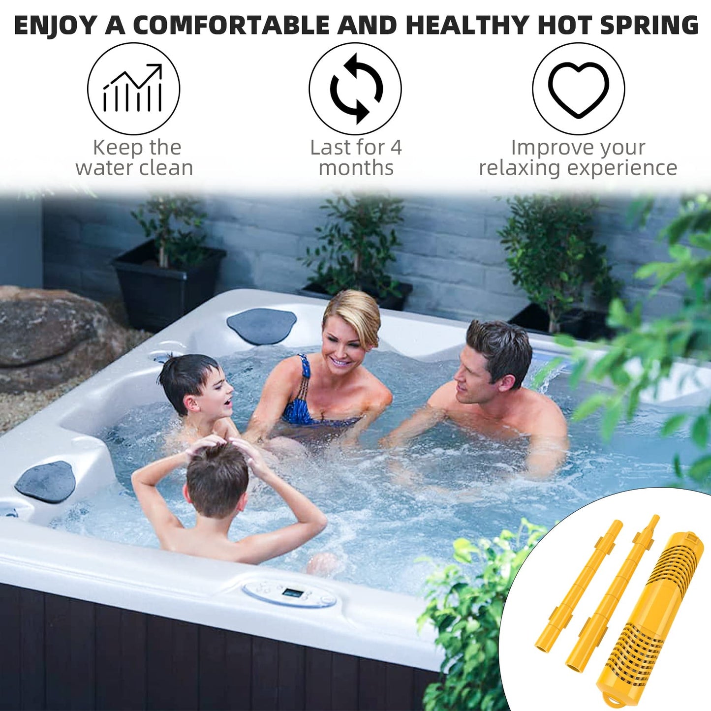 ROYOR Spa Mineral Sticks for Hot Tub Supplies, Hot Tub Mineral Stick Inserts Filter Cartridge - 2 Pack