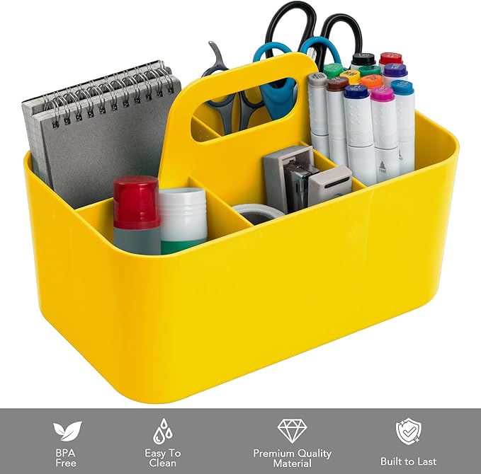 Tiawudi Multipurpose Caddy Organizer, Plastic Caddy with Handle, Stackable Desk Organizer for Stationery, Marker and Pencil, Office Supplies Organizer, Dorm Caddy