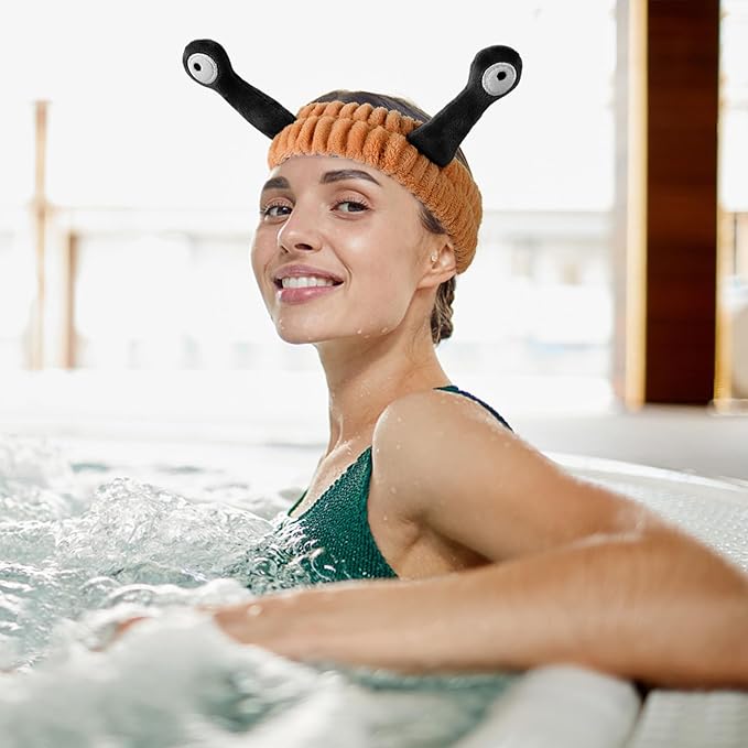 Face Wash Headband, Palm and Snail Spa Hair Bands Makeup Headbands Women Cartoon Cute Coral Fleece Elastic Headband Creative Hair Accessories for Washing Face Shower Sports (Brown&Black)