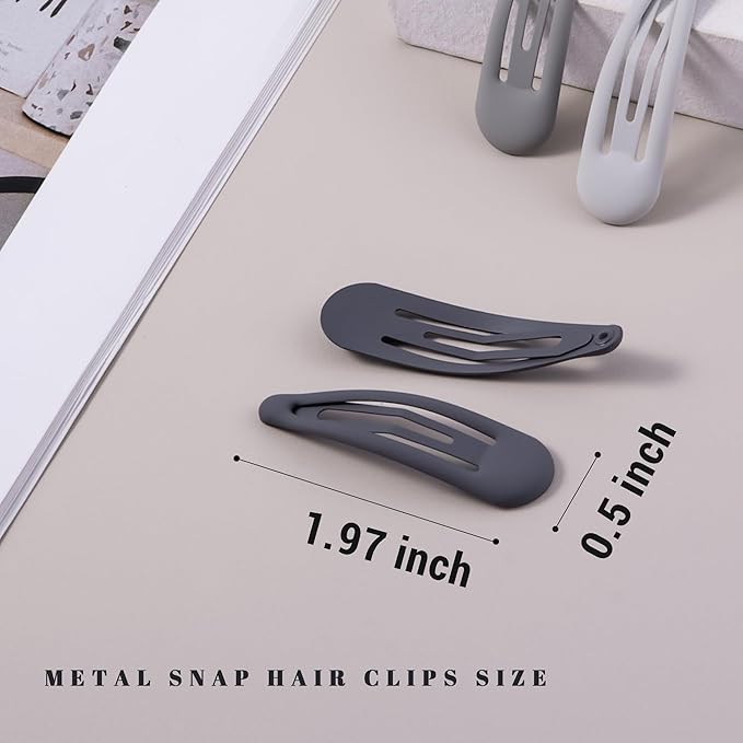 Small Hair Barrettes For Women No Slip Metal Snap Clips For Thin And Fine Hair,Matte Black Gray White,20 PCS,1.97 x 0.5 Inch.
