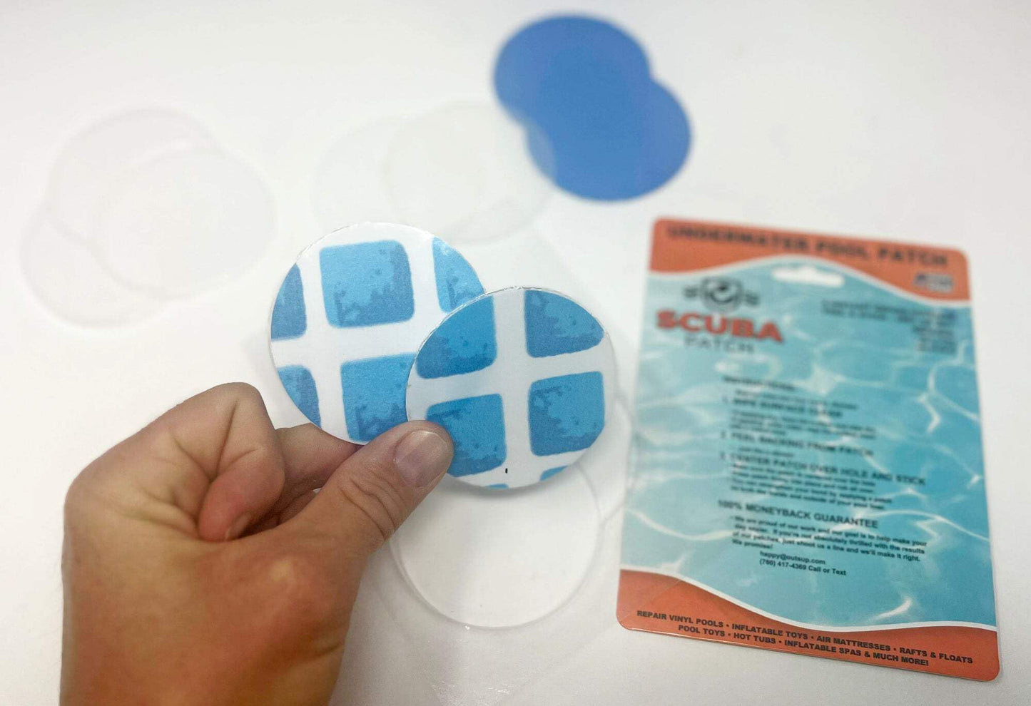 All-in-One Repair Kit for Above-Ground Pools | Fast, Underwater-Capable Peel-and-Stick OR Adhesive Glue-Down Vinyl Patches & for Easy Set and Frame Pools 2-1/2 Inch Peel and Stick