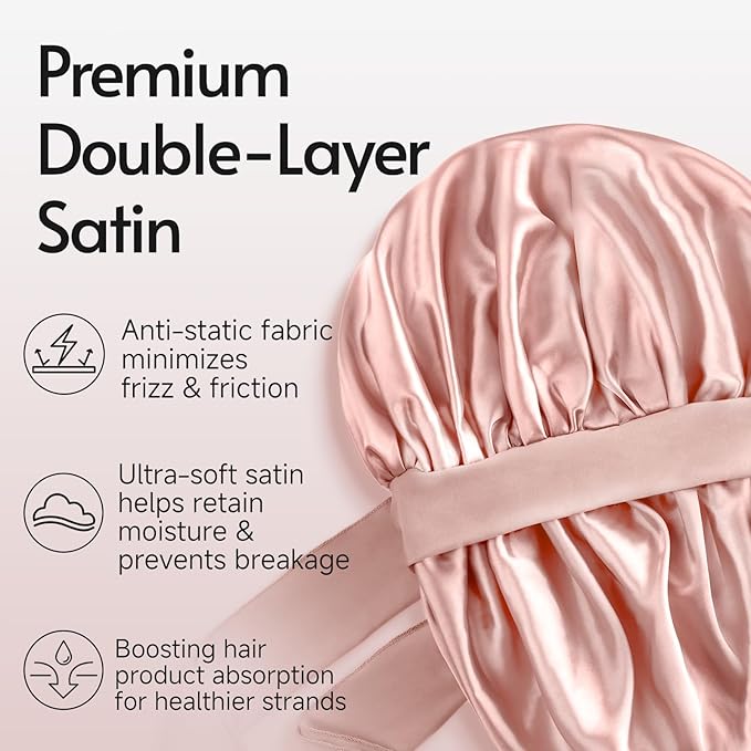Yanideer 3 pcs Adjustable Satin Bonnets for Sleeping Double Layer Satin Lined Hair Bonnet with Tie Band for Women Curly Hair