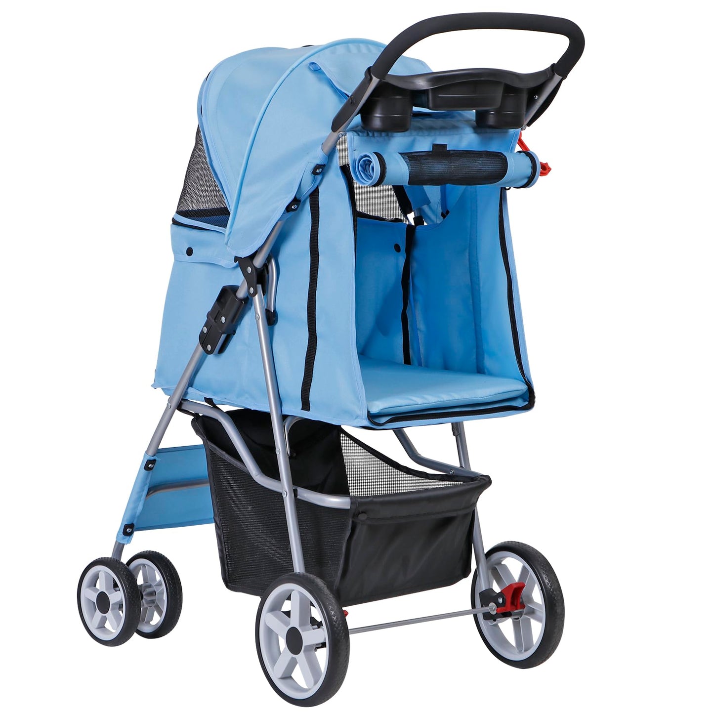 LEMY Pet Stroller,4 Wheels Dog Cat Stroller for Small Medium Dog Cats Carrier Jogger Travel Foldable Puppy with Storage Basket and Cup Holder(Blue)