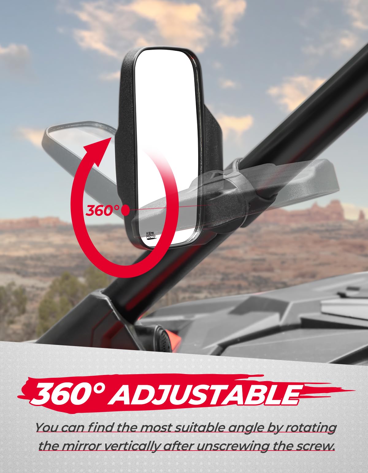KEMIMOTO UTV Mirrors UTV Side Mirrors Fits 1.6 inch to 2 inch Roll Cage Compatible with Polaris RZR 900 1000 Can Am Kawasaki Teryx Mule Rhino YXZ Zforce Pioneer 1000/700, Shatter Proof Tempered Glass