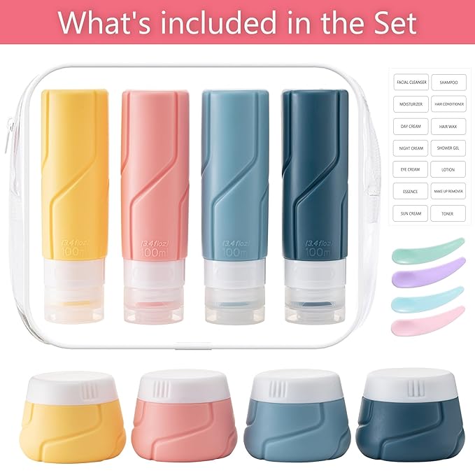 MODENGKONGJIAN Travel Bottles for Toiletries,TSA Approved Silicone Squeezable Travel Shampoo Bottles, 3oz Leak Proof Refillable Toiletry Cosmetic Containers （15 Pcs/Colorful）