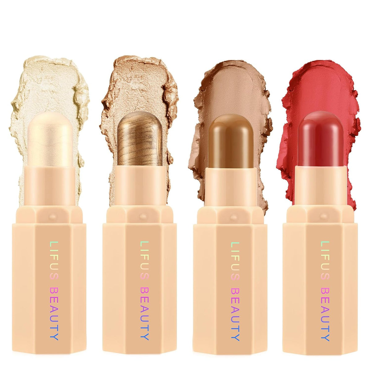 Face Cream Contour Stick Bronzer Stick Highlighter Stick Blush Stick Illuminator Makeup Glow Kit,Long Lasting Highly Piamented Skin Brighten Shadow Contour Bronzer Highlighter Blush Powder-A2
