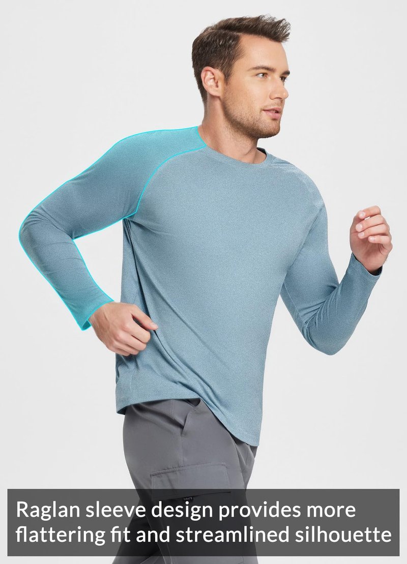 baleaf Men's UPF 50+ Long Sleeve Shirts Soft Rash Guard Breathable Lightweight Workout Running Hiking Tops Light Blue XL