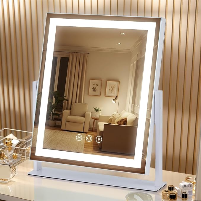 Lighted Makeup Mirror with Smart Touch, 3 Color Modes & Stepless Dimming, for Desk Bedroom Dressing Room, LED Vanity Mirror 13.2" H x 11.2" W