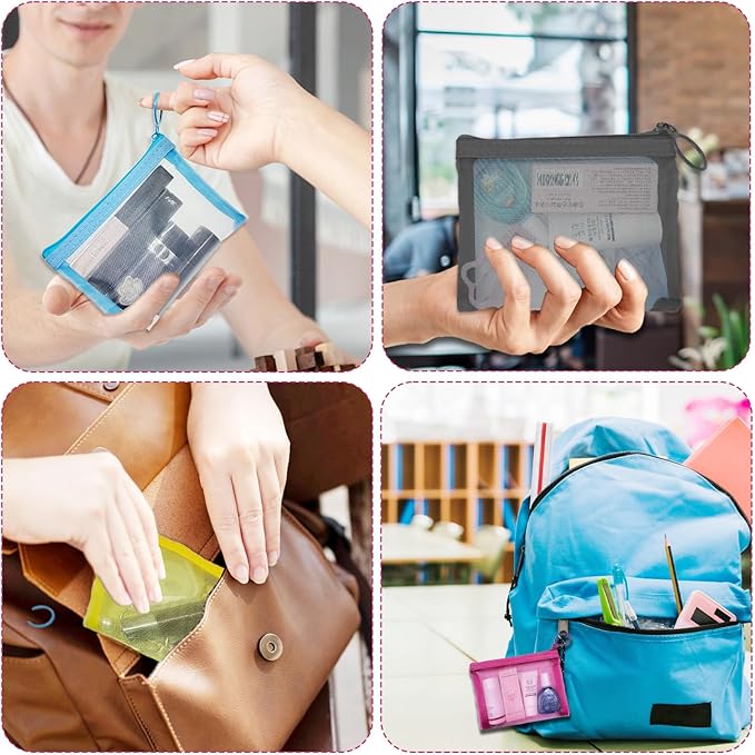 Mini Mesh Pouches(4 Pack), Small Mesh Bags with Zipper Nylon Makeup Pouches Bag Cosmetic Pouch Travel Purse Organizer Insert Diaper Inside Bag Organizers Home Organizing Size See Through Cute Colors