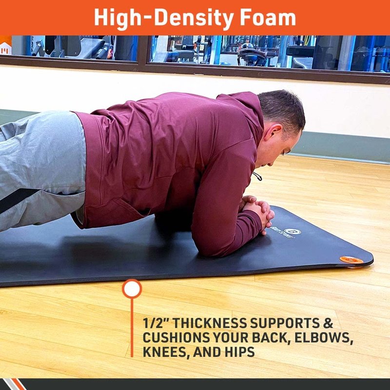Body Sport Non-Slip Exercise Mat for Men & Women, 56 x 24 in. - 1/2 in. Thick Foam Surface for Yoga, Pilates, Fitness & Aerobic Workouts (Black)