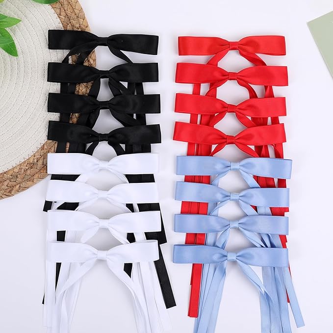 Hair Bows Clips Hair Ribbon Bowknot with Long Tail Bows Barrettes Hair Accessories for Women Girls 16PCS Ã¯Â¼ÂRedÃ¯Â¼ÂWhiteÃ¯Â¼ÂBlueÃ¯Â¼ÂBlackÃ¯Â¼Â