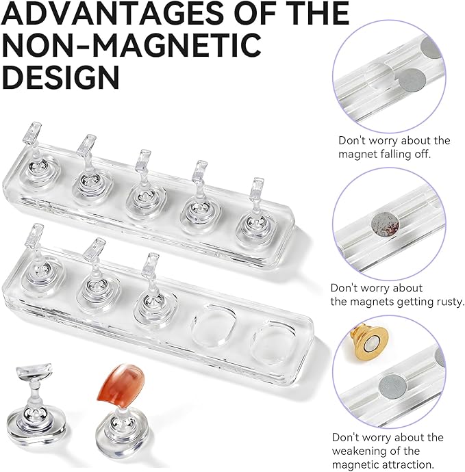 Non Magnet Nail Stand for Press On Nails Holder Painting Practice Display Fake Nails, Nail Tip Holders with Oval Stand Base for Handheld Diy Design & 200pcs Double-Sided Tapes Home Salon