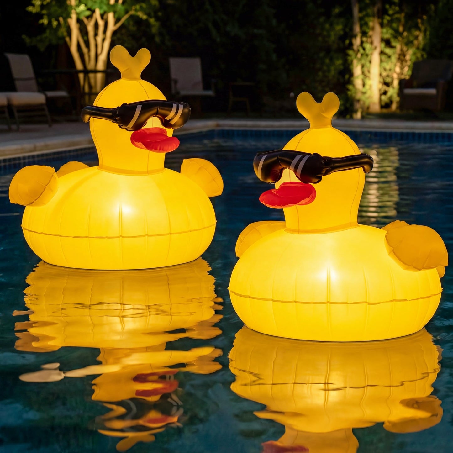 CetusLink Solar Floating Pool Lights, RGBW Color Changing 12-LED 20H Runtime with Remote, Pool Party and Garden Pond Decor, Cool Sunglasses Duck 2-Pack