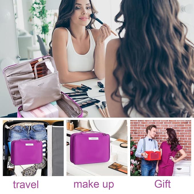 Travel Makeup Bag Cosmetic Bag Makeup Bag Toiletry bag for women and men (Deep purple)