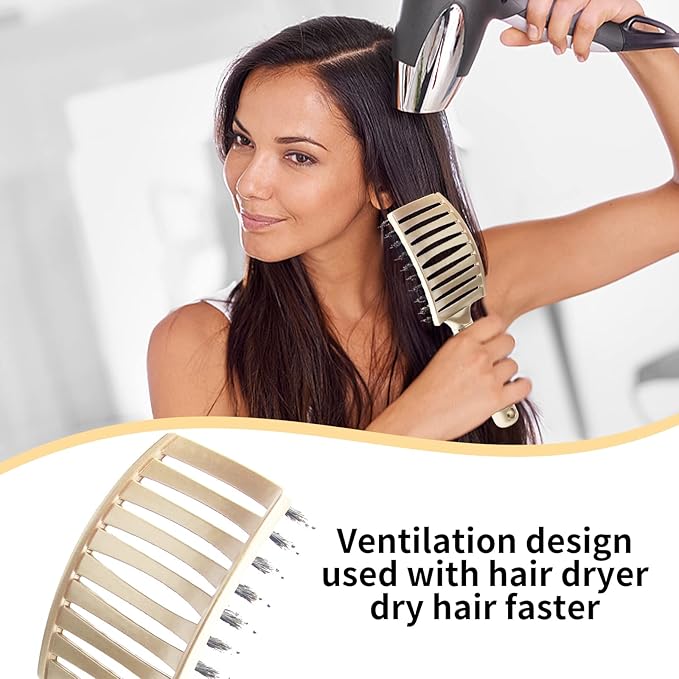Detangling Brush Boar Bristle Hair Brush,Suitable for Men, Women & Kids’ Long Curly Wet or Dry Hair,EKONAER Hairbrush for Thick Make Hair Shiny & Healthier(Gold)