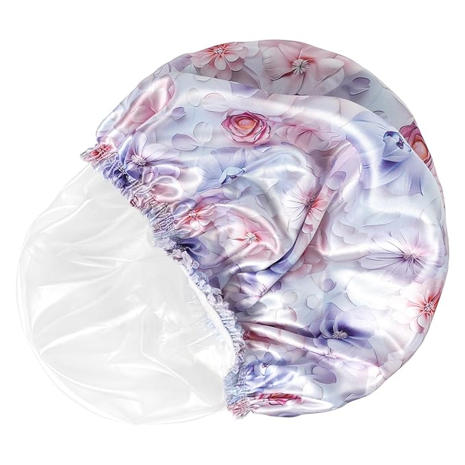 4 PCS Shower Caps for Women, 3D Printing Bath Caps, Double Layers Shower Cap Reusable Waterproof, Bathing Shower Caps, Environmental Protection Hair Bath Hat - Flower
