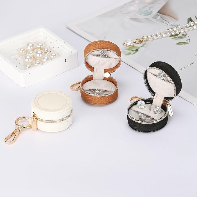 Jewelry Ring Holder Box with Keychain, Portable Gym Jewelry Storage Box Case, Small Travel Ring Earring Stud Necklace Storage Case (Black)