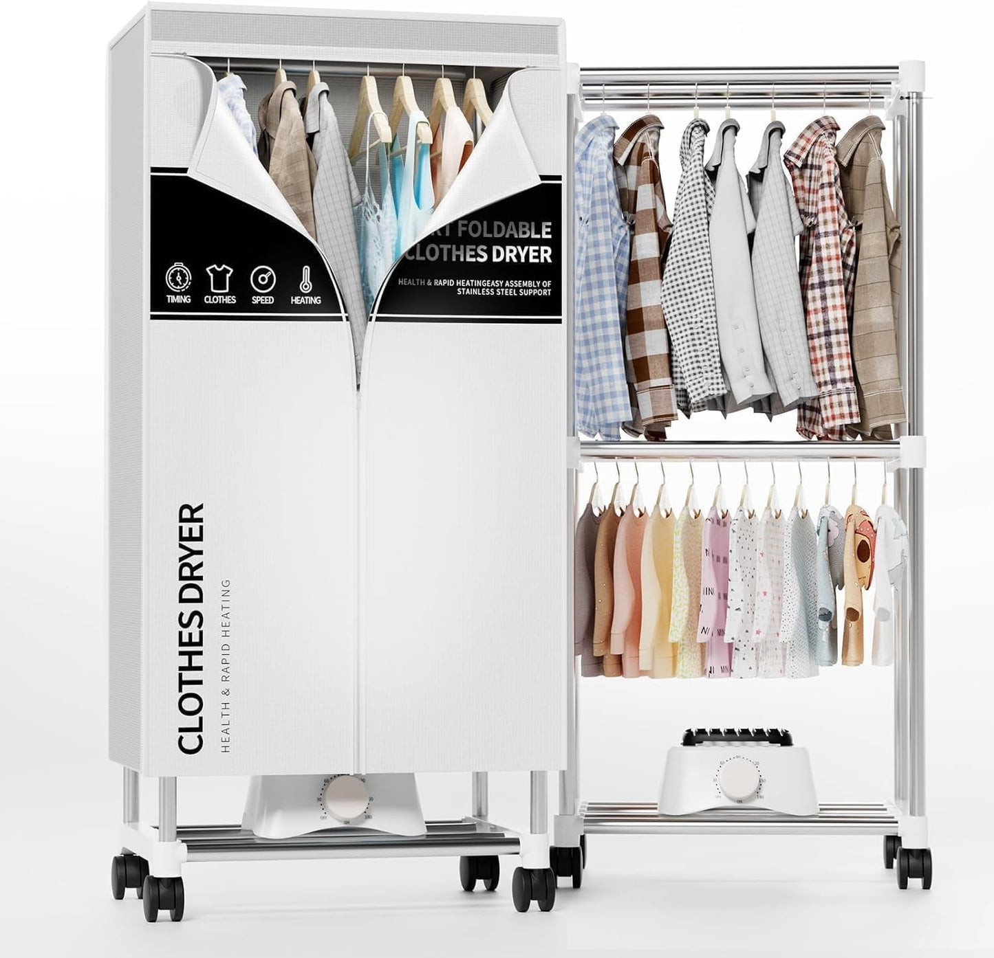 Clothes Dryer, Portable Drying Machine with Timer, 60inch Laundry Drying Wardrobe with Large Capacity, Electric Dryer/Rack for Home | Appartments (Grey NO3)