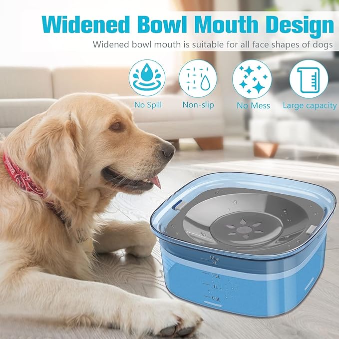 UPSKY 70oz Dog Water Bowl 2L No Spill Dog Bowls Large Capacity Spill Proof Slow Water Feeder, No Splash Dog Bowl Pet Water Dispenser Vehicle Carried Travel Slow Drinking Bowls for Messy Drinkers, Cats