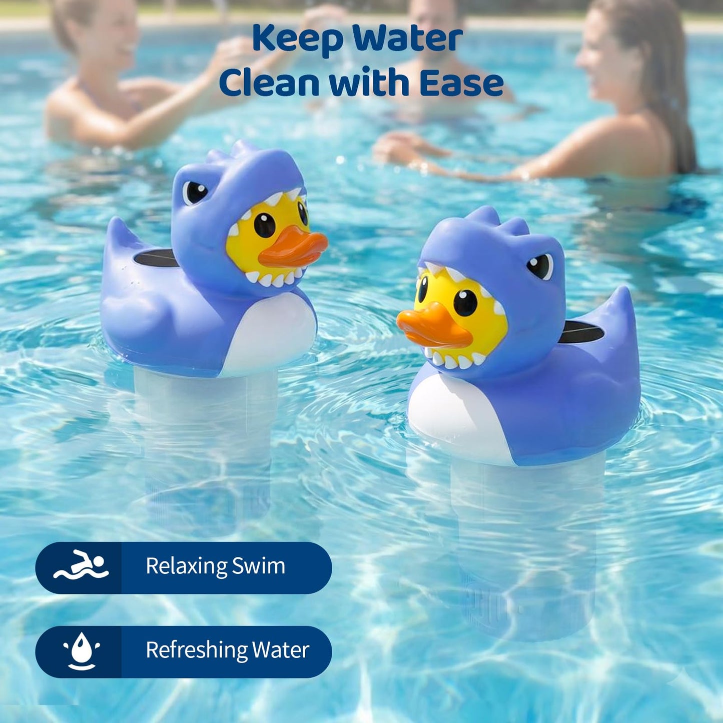 Housolution Solar Pool Chlorine Floater, Floating Chlorine Dispenser with Light, Fits 4x3in Tablets, Adjustable Release, Easy Opening & Anti-Sinking, Tablet Floater for Pool Hot Tub SPA, Duck