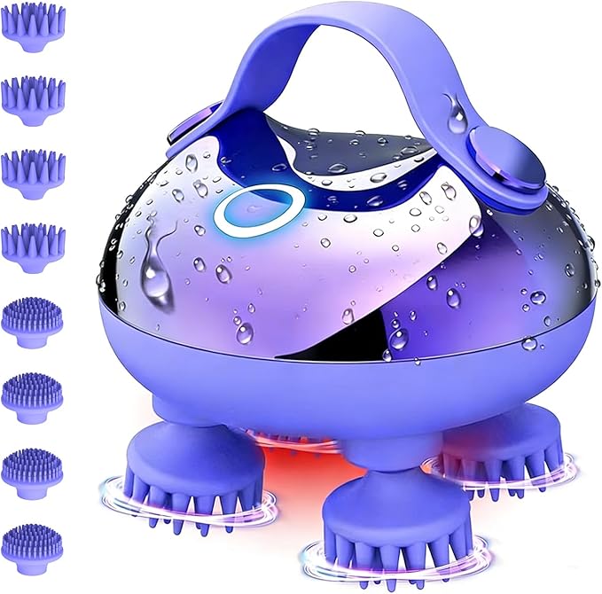Scalp Massager Electric, Portable Scalp Massager Tool, Waterproof Head Massage Stress Relax, Hair Massagers with 3 Speed Modes & 8 Massage Claws
