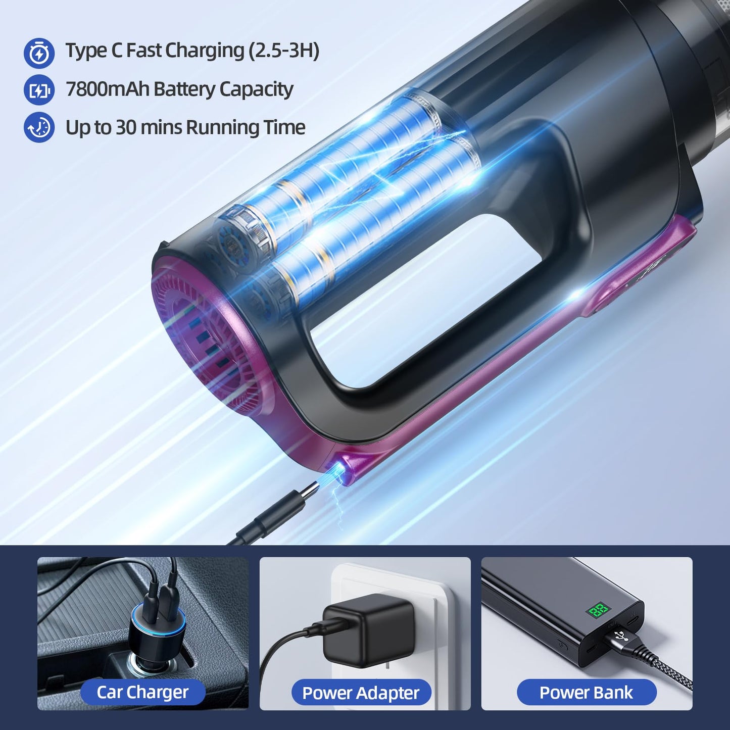 MONOZEL Cordless Handheld Vacuum Cleaner, 18000Pa 2 in 1 Car Vacuum Cleaner&Air Duster, 130W Brushless Motor with 7800mAh Battery, LED Light and Multi-Nozzles, Portable for Car, Home, Office, Pet