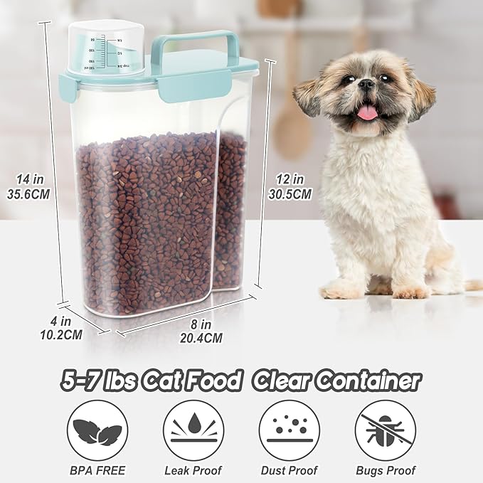 5Lbs Airtight Cat Dog Food Storage Container with Upgraded Large Nozzle BPA-Free, Pet Food Storage Containers for Rice, Grain, Pet Food, Flour, Dog Treat Storage (Blue x 2, 5L-2pack)