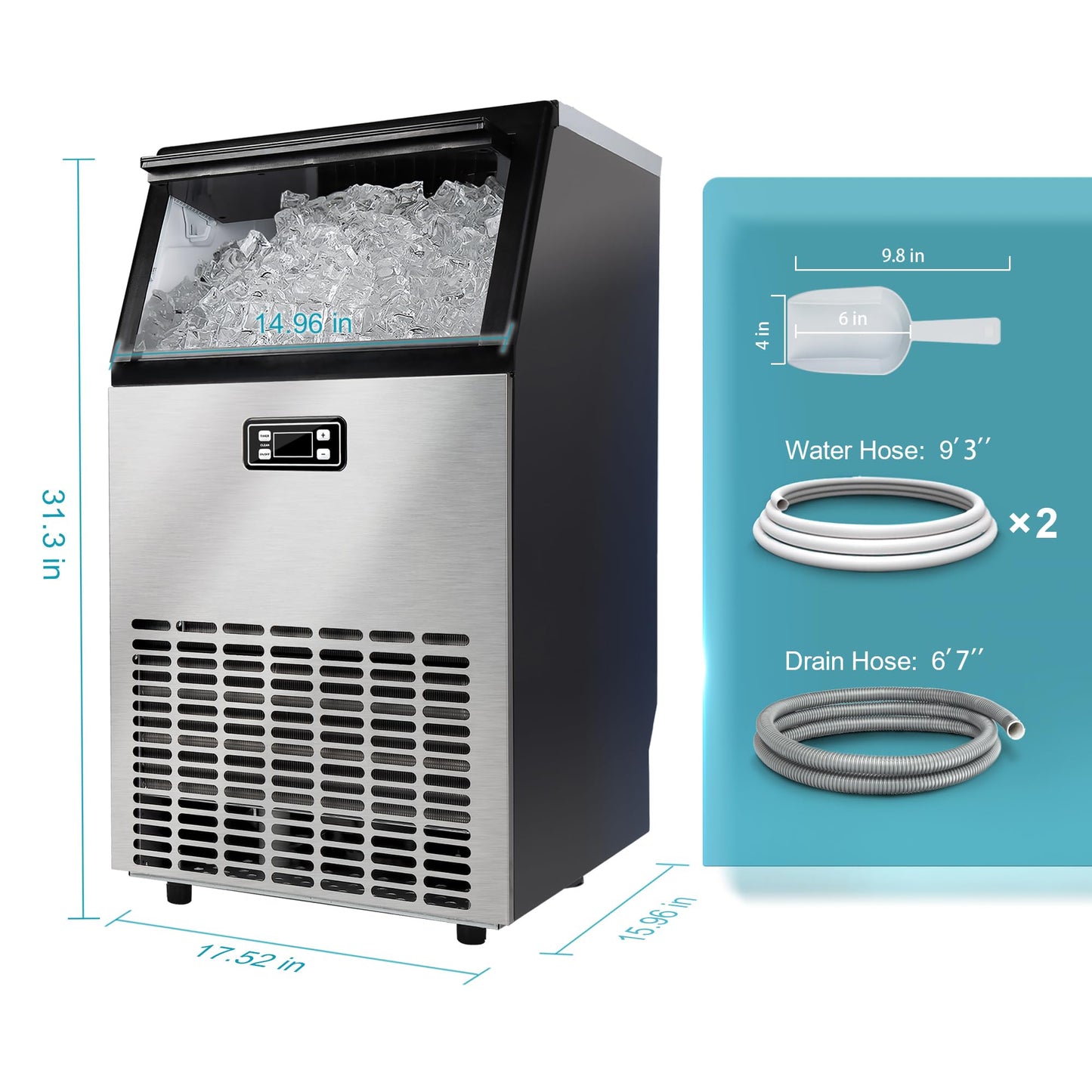 EUHOMY Commercial Ice Maker Machine - 95lbs Daily Production, 33lbs Ice Storage, Stainless Steel Freestanding & Under Counter Ice Maker, Ideal Ice Maker for Home/Bar/Restaurant/Outdoor Activities