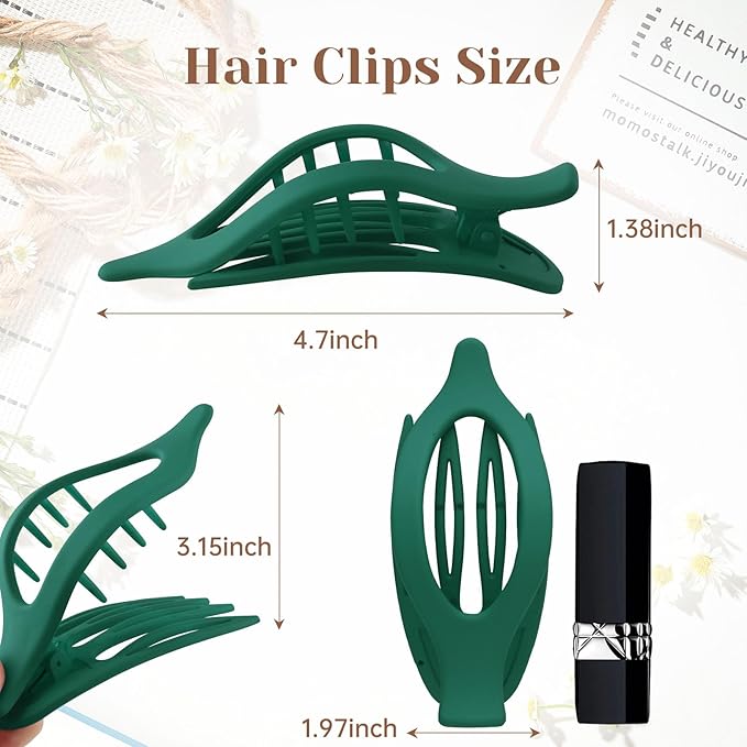 French Flat Hair Clips for Women - 6Pcs Flat Hair Claws for Thin Thick Hair Strong Hold No Slip Grip Hair Claw Clips for Women Girls (Matte Greens(L:4.6 IN, W:1.97IN))