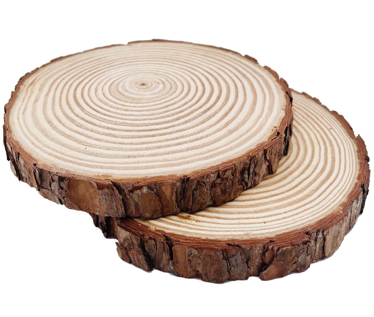 Natural Round Discs Rustic Wood Slices 4 PCS 8.2-9 inch Unfinished Wood kit Circles Crafts Tree Slices with Bark Log Discs for DIY Arts and Wedding Party Potluck Banquet Ornaments Decorations