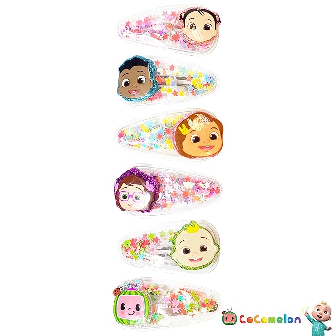 LUV HER Cocomelon Hair Clips For Girls, 6pc Magical Confetti Hair Clips with Favorite Cocomelon Character Charms, Ages 3+
