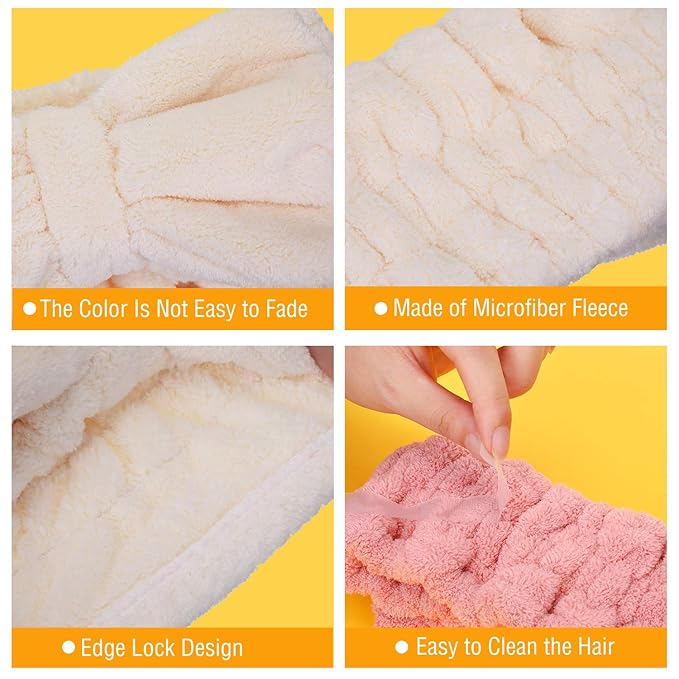 3 Pieces Wash Face Headband Makeup Spa Headband Towel Terry Hair Bands Microfiber Bowtie Shower Facial Adjustable HairBand for Women (Pink, Blue, White)