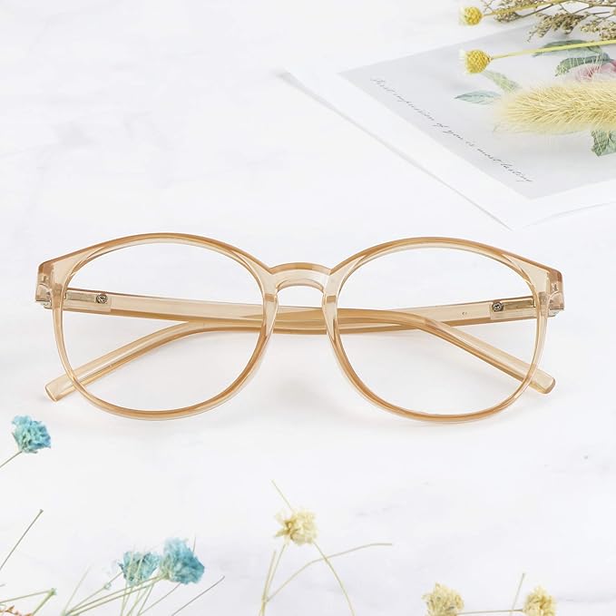 LifeArt Round Blue Light Blocking Glasses, Computer Glasses, Gaming Glasses, TV Glasses for Women Men (Champagne, 2.00 Magnification)