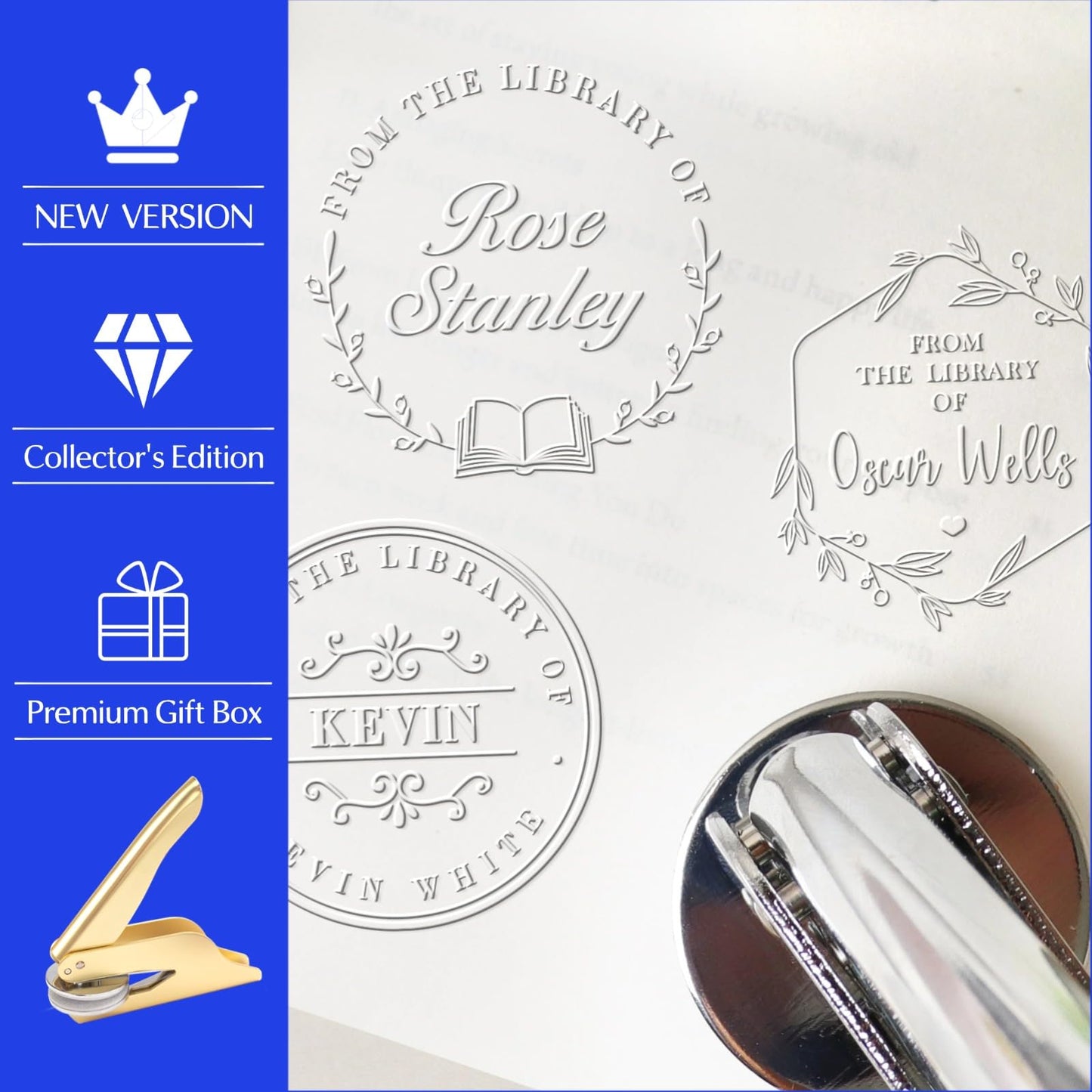 CASAFIT Book Embosser Personalized, Custom Stamp - Library Stamp Personalized Gift Set for Book Lovers | Women | Teachers | Wedding | Friends