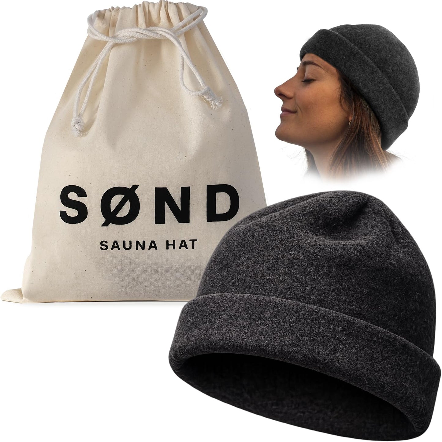SØND - Sauna Hat for Men & Women - Merino Wool Heat Insulation & Hair Protection - Wool Sauna Cap & Banya Hat - Sauna Accessory - Beanie Style - Dark Grey
