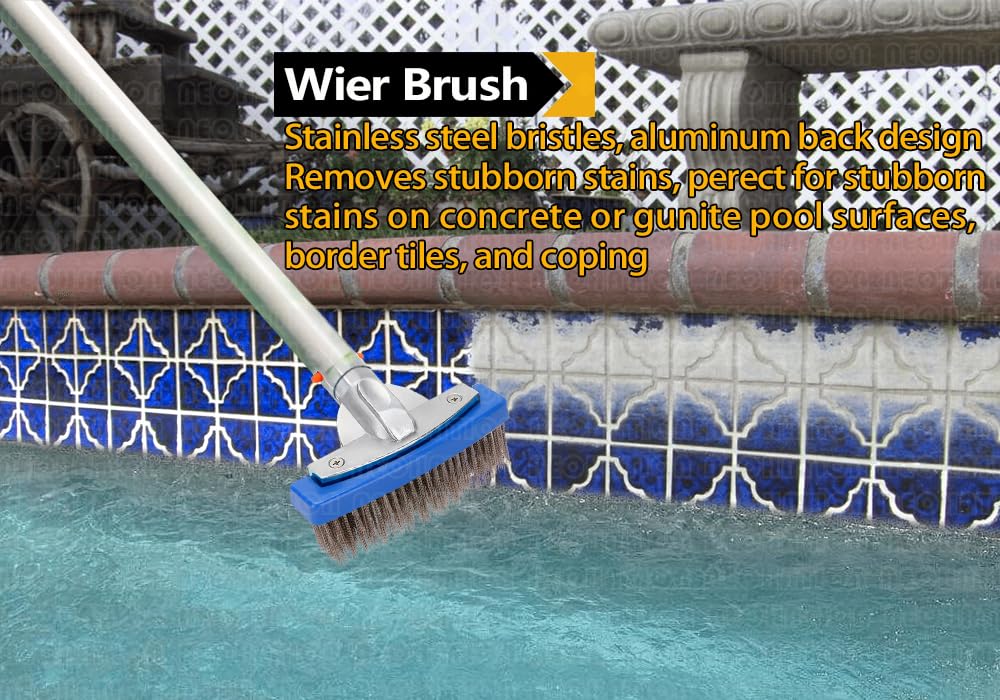 Pumice Stone for Pool and Stainless Steel Pool Brush Kit to Reomve Erase Rust Stain Spot in Concrete Plaster Pool Spa and Calcium Deposit on Pool Tile