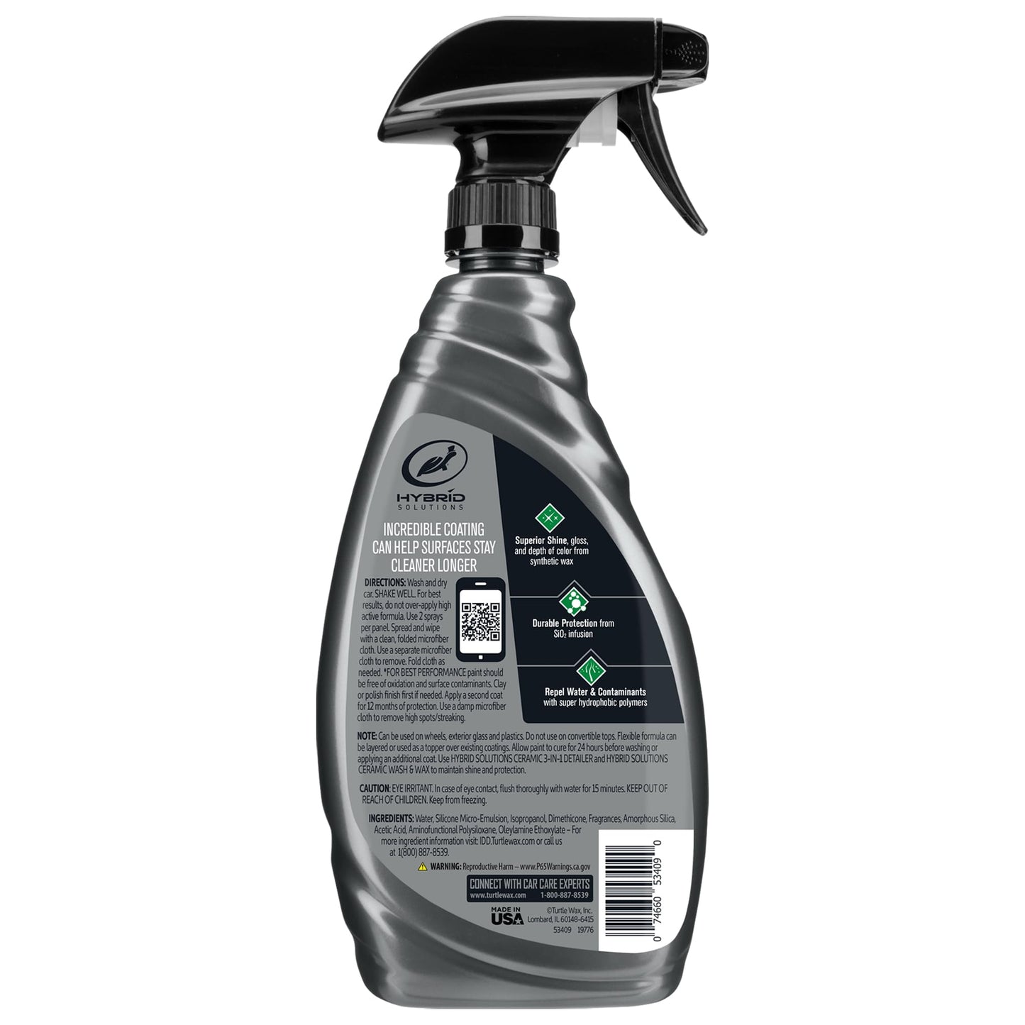 Turtle Wax Hybrid Solutions Ceramic Spray Coating, High Shine Car Wax, Offers Durable Paint Protection, Extreme Water Beading Action, Safe for Glass, Wheels, Trim and More, 16 oz (Pack of 1)
