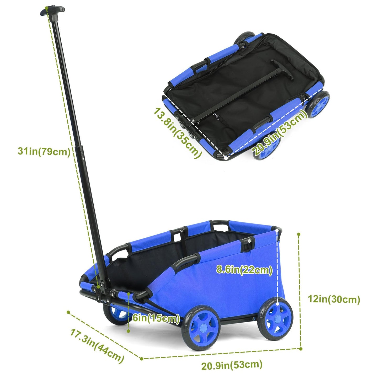 AESRAOU Mini Dog Strollers for Mini Pets, Foldable Multifunctional Shopping Carts with Extendable Pull Handle, Doggie Wagon Built-in Cushion and Safety Rope with Storage Bag (Blue)