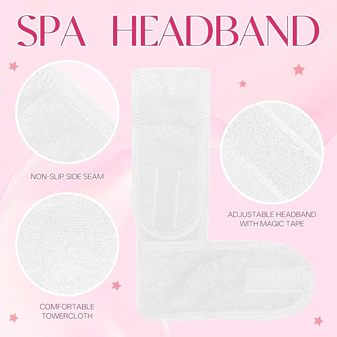 80 Pack Adjustable Spa Headband for Women Non-Slip Facial Hair Wrap (WH&BK&GY&PK, 80)