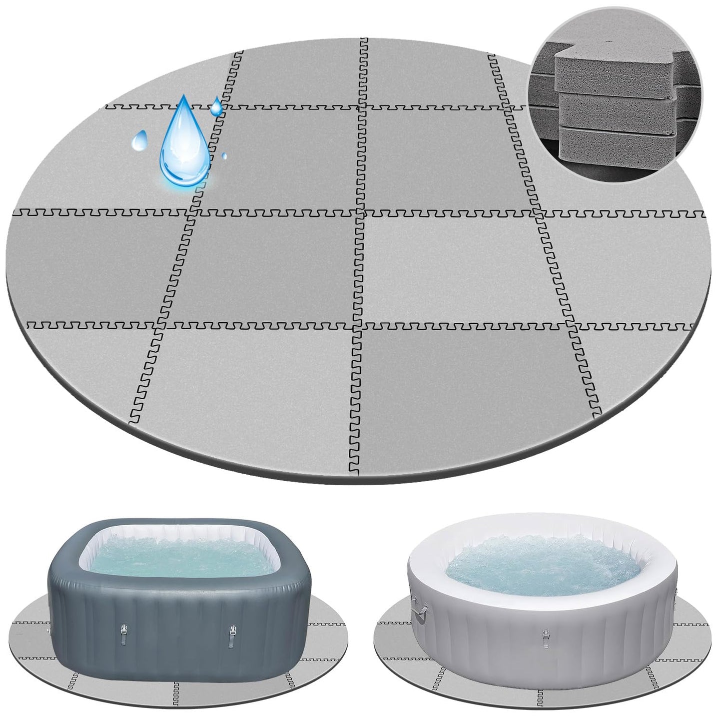 78 Inch Round Hot Tub Mat - Extra-Thick Interlocking Hot Tub Protective Pad Spa Pool Foam Insulation Mat Ground Base Flooring Protector for Portable Inflatable Hot Tub Accessories Outdoor Indoor