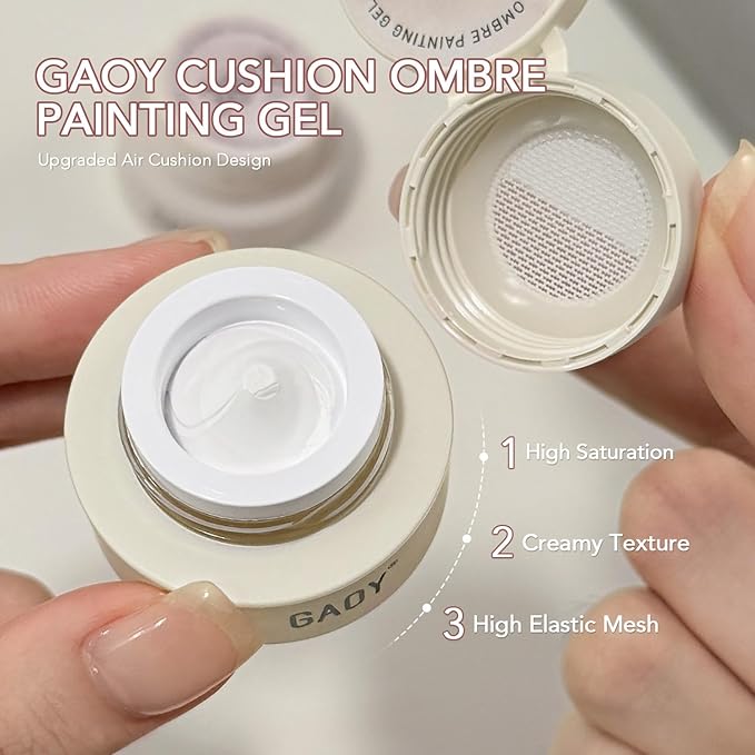GAOY Cushion Ombre Painting Gel Kit, 6 Colors Gradient Patting Gel Polish with Sponges and Grabber Tool, for Ombre Nails Aura Blush Blend Nail Art Home & Salon Use, Pigmented No Wipe, Cherry Blossom