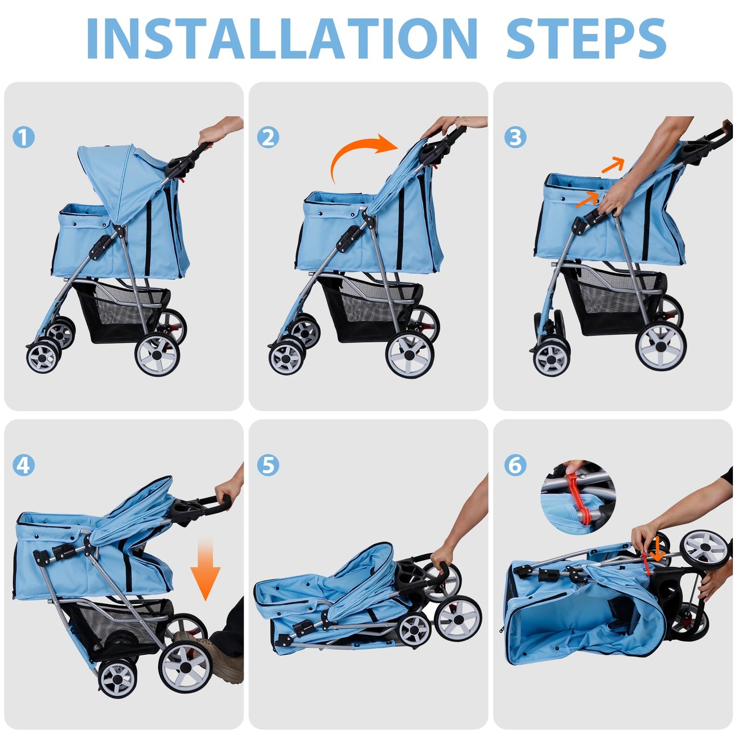 LEMY Pet Stroller,4 Wheels Dog Cat Stroller for Small Medium Dog Cats Carrier Jogger Travel Foldable Puppy with Storage Basket and Cup Holder(Blue)