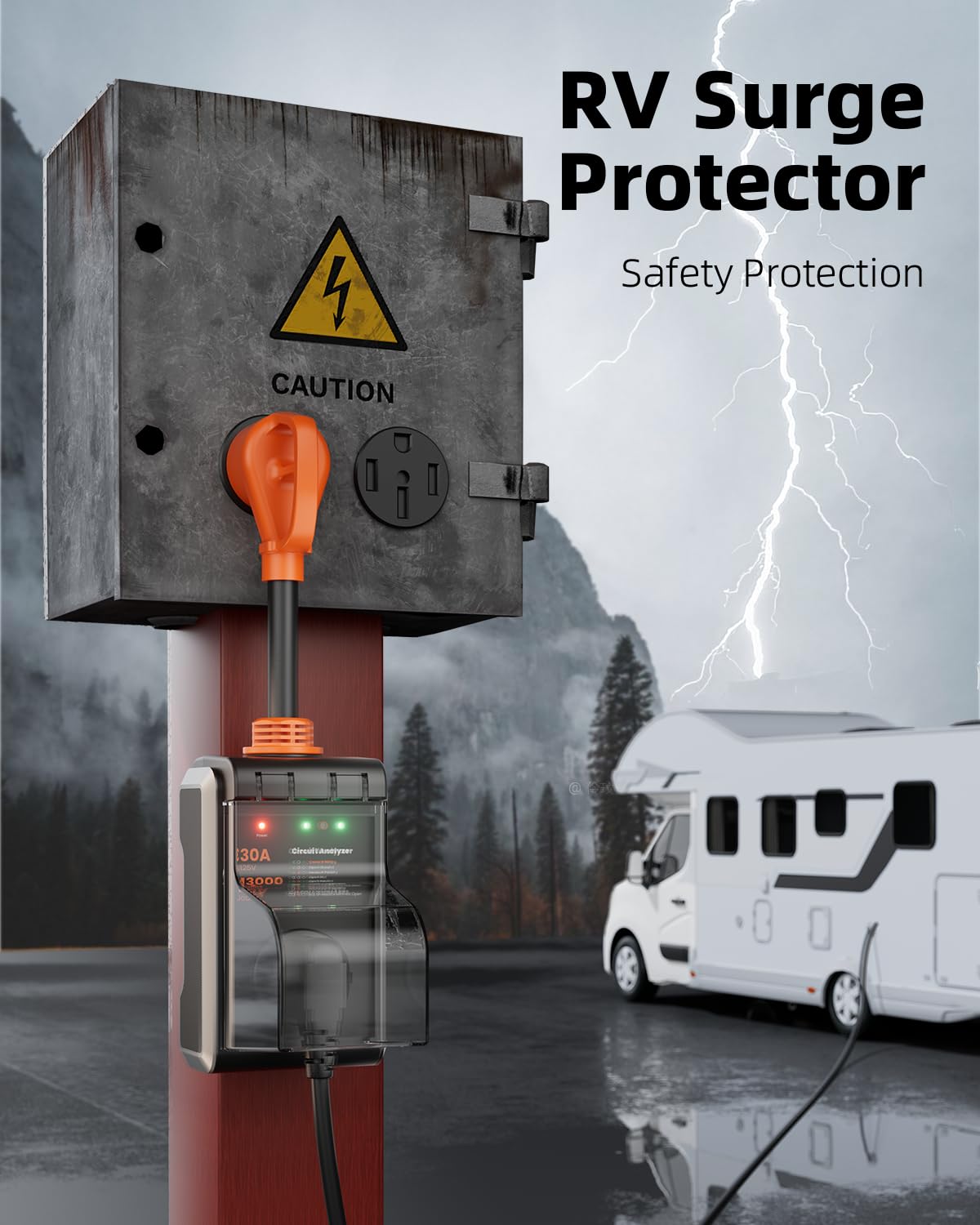 CRTBETLIF RV Surge Protector 30 amp, 2026 Upgraded 13000J Surge Protection RV Circuit Analyzer 30 amp RV Surge Protector with Waterproof Cover, RV Adapter Plug for Camper, Travel Trailers